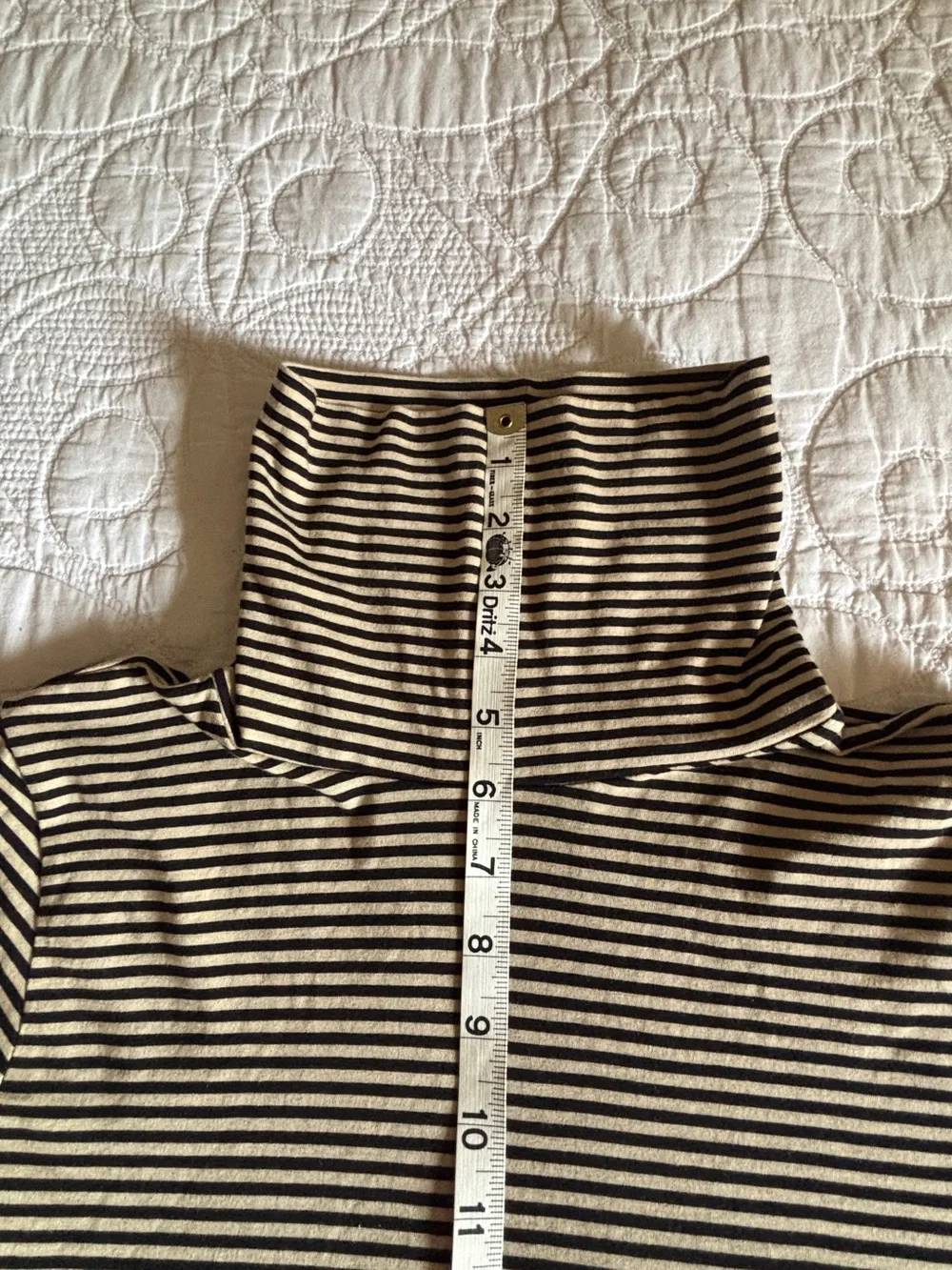 J. Crew Black and Cream Striped Lightweight Turtleneck, Size M